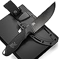 ODENWOLF W-FLAT Full Tang Survival Knife with Sheath - Stylish Tactical Fixed Blade - Made of D2 Steel - Bushcraft and Camping Knife Survival - Perfect EDC Hunting Knife with TPE Handle