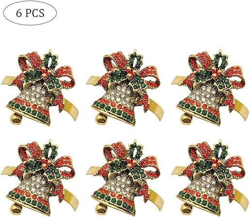Immagini Campane Di Natale.Volwco Portatovaglioli Di Natale Set Di 6 Anelli Portatovaglioli Campane Di Natale Per Banchetti Di Nozze Decorazioni Per La Cena Di Natale Amazon It Casa E Cucina