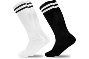 GRPSKCOS Kids Soccer Socks, 2 Pairs Sports Girls Boys Knee High Tube Socks Toddler Stripes School Uniform Stockings