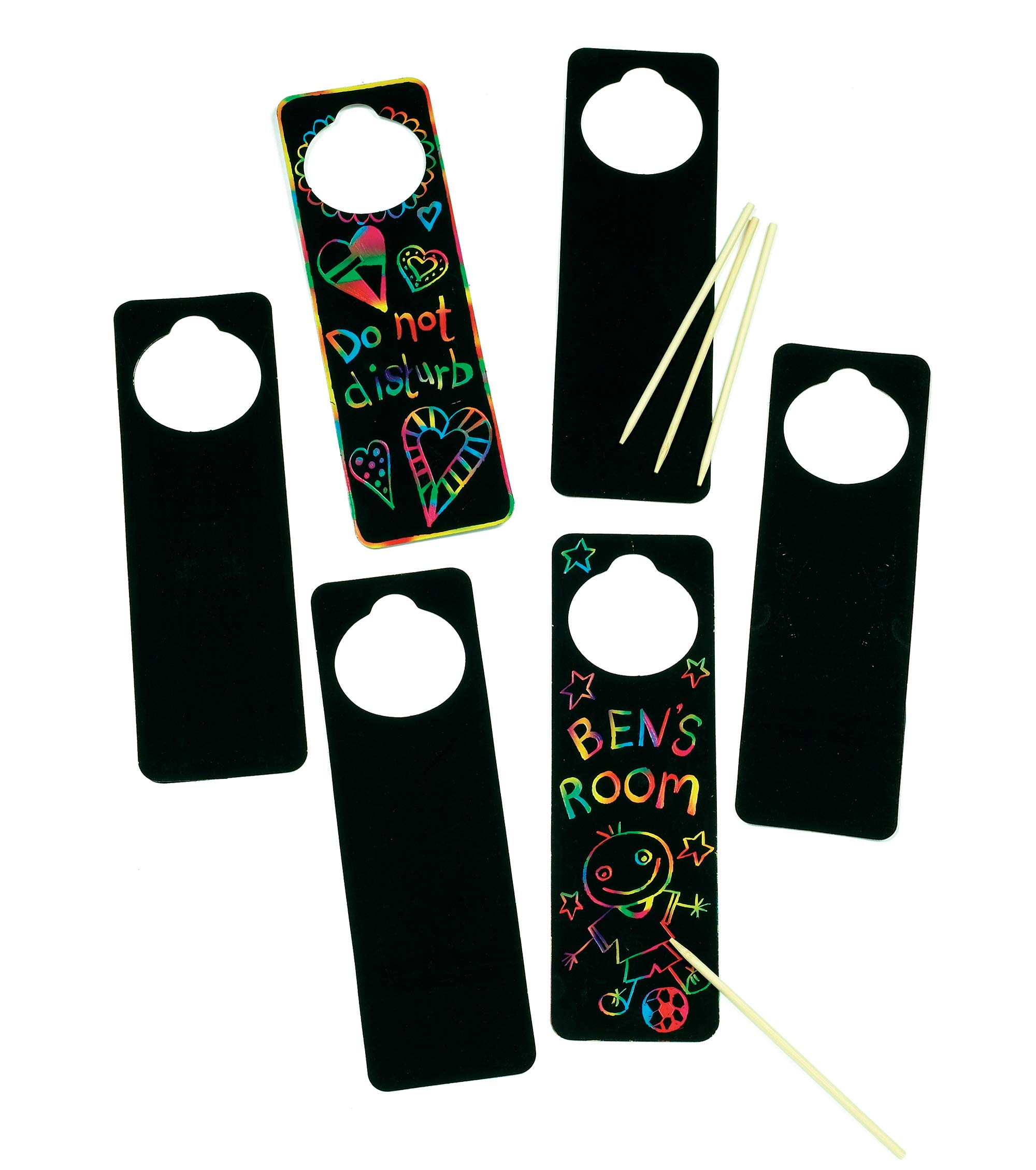 Baker Ross Scratch Art Door Hangers (Pack of 10) For Kids To Decorate, Arts and Crafts, Assorted, 23cm