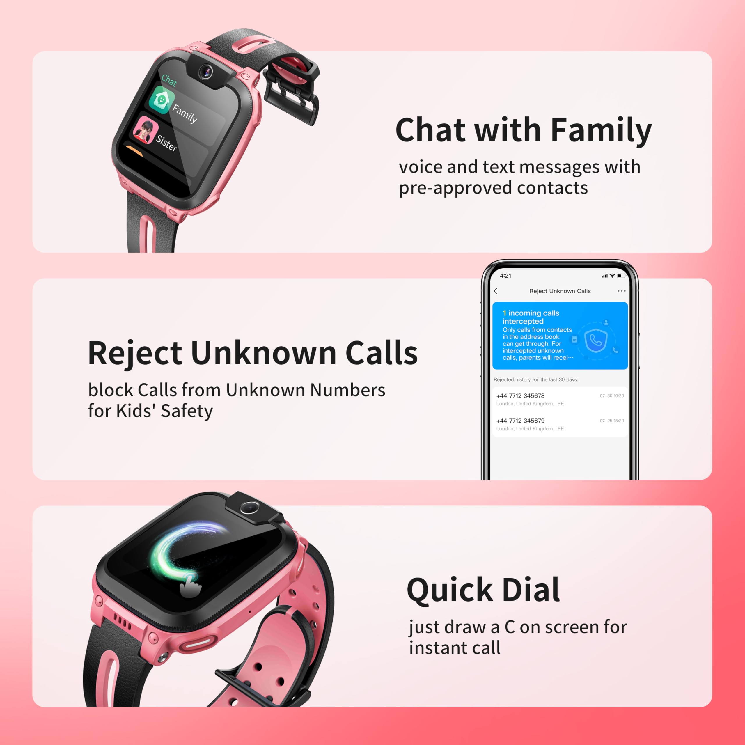 imoo Watch Phone Z1 Kids Smart Watch, 4G Kids Smartwatch with Video and Phone Call Durable, GPS Watch with Real Time Location and IPX8 Water Resistance (Pink)