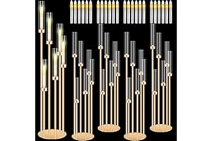 Tandefio 4 Sets Acrylic Candelabra Centerpieces 46.5'' Tall Clear Candle Holders Pillar Taper Candlestick with Lampshades 6 Arm Floor Candelabra Stand for Wedding Christmas Ceremony Dinner Party