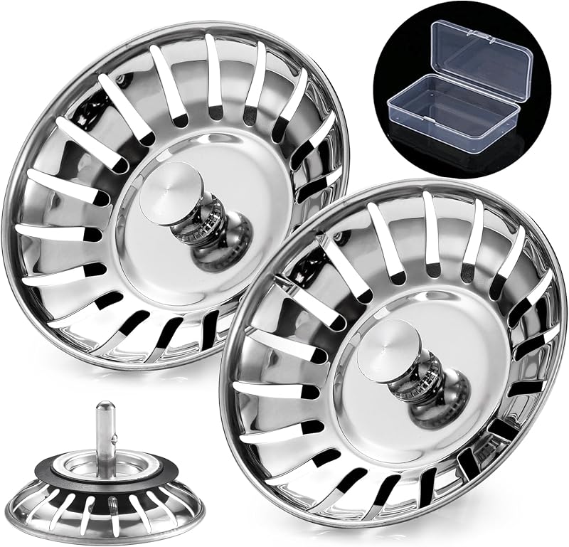 Stainless Steel Sink Plug Strainer 78mm 2 Pack Zip 304 Rustproof Kitchen Drain