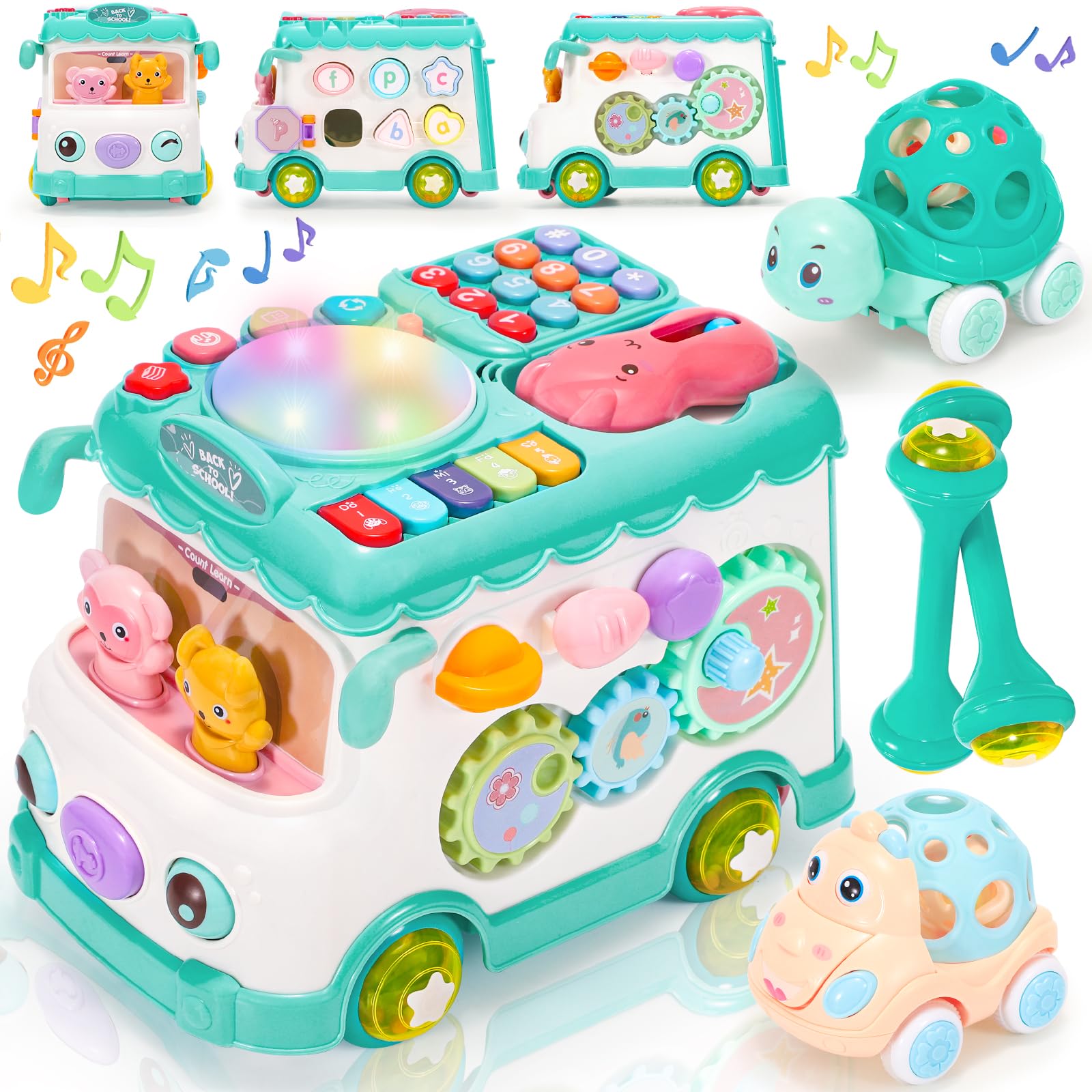 Photo 1 of Baby Gift for 1-2 Year Old Girl, 10-in-1 Montessori Toys Bus for Baby 6-12-18 Months+, First Christmas and Birthday Gifts, Blue Educational Musical Sensory Learning Toddler Toys Age 1-2