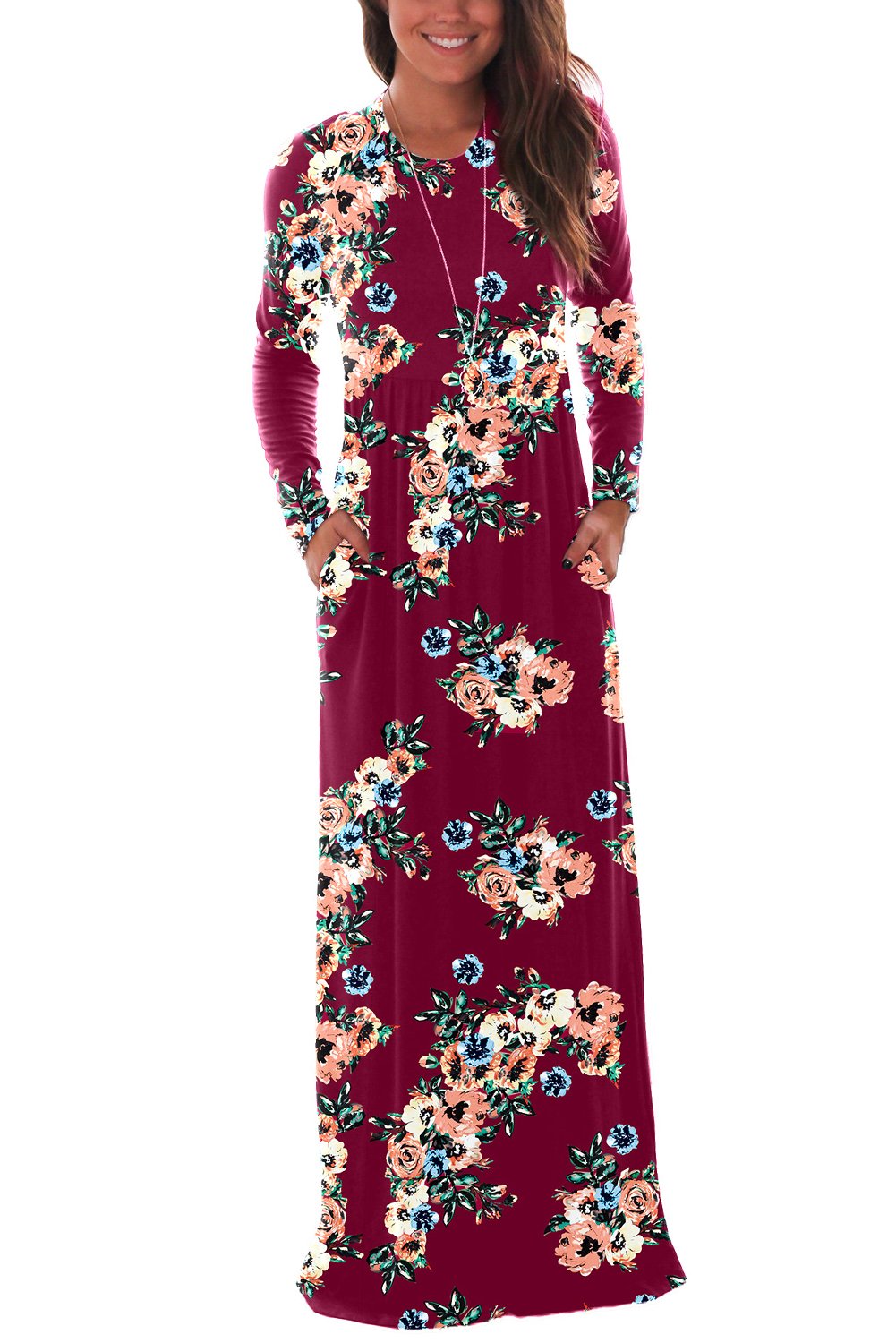 DawnRaid Swing Maxi Dresses Long Sleeve Long Casual Dresses for Women Full Length Floral Dress