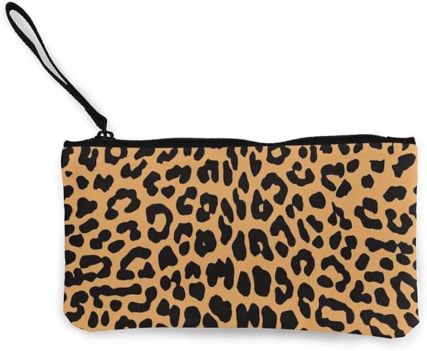 Amazon 小銭入れ財布キャンバス小さなジッパーバッグリストストラップ付きメイクアップバッグポーチクールな動物のヒョウ柄女性 女性 女の子のためのprotableバッグ バッグ スーツケース