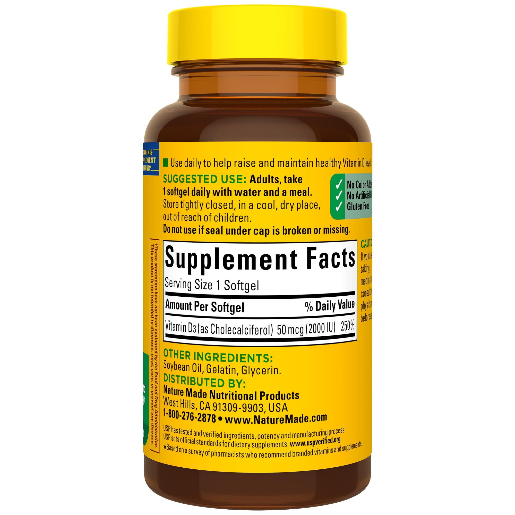 Nature Made Vitamin D3 2000 IU (50 mcg), Vitamin D Supplement for Bone, Teeth, Muscle and Immune Health Support, 90 Softgels, 90 Day Supply