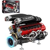 Reobrix V12 Supercar Engine Building Set 33016 with Motor, 1240 Pieces | Motorized V12 Engine Model Kit for Adults, Mechanical Building Blocks with Moving Pistons, Gears, Flywheel and Transmission