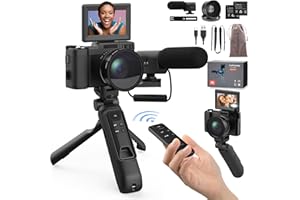 NOVZZOVAZ Digital Camera with Creator Accessory Kit 48MP 4K Video Camera for Vloggers Remote Control Autofocus Flip Screen Camcorder Photography Cameras with Tripod Grip, Wide-angle & Macro lens, Mic, Batteries