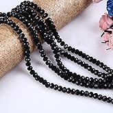 CrzBeadss 350Pcs Briolette Glass Beads for Jewelry Making, 6mm Faceted Glass Black Crystal Beads for Bracelets Making, Rondelle Glass Beads Bulk for Crafts Wine Charms Wind Chimes Suncatchers