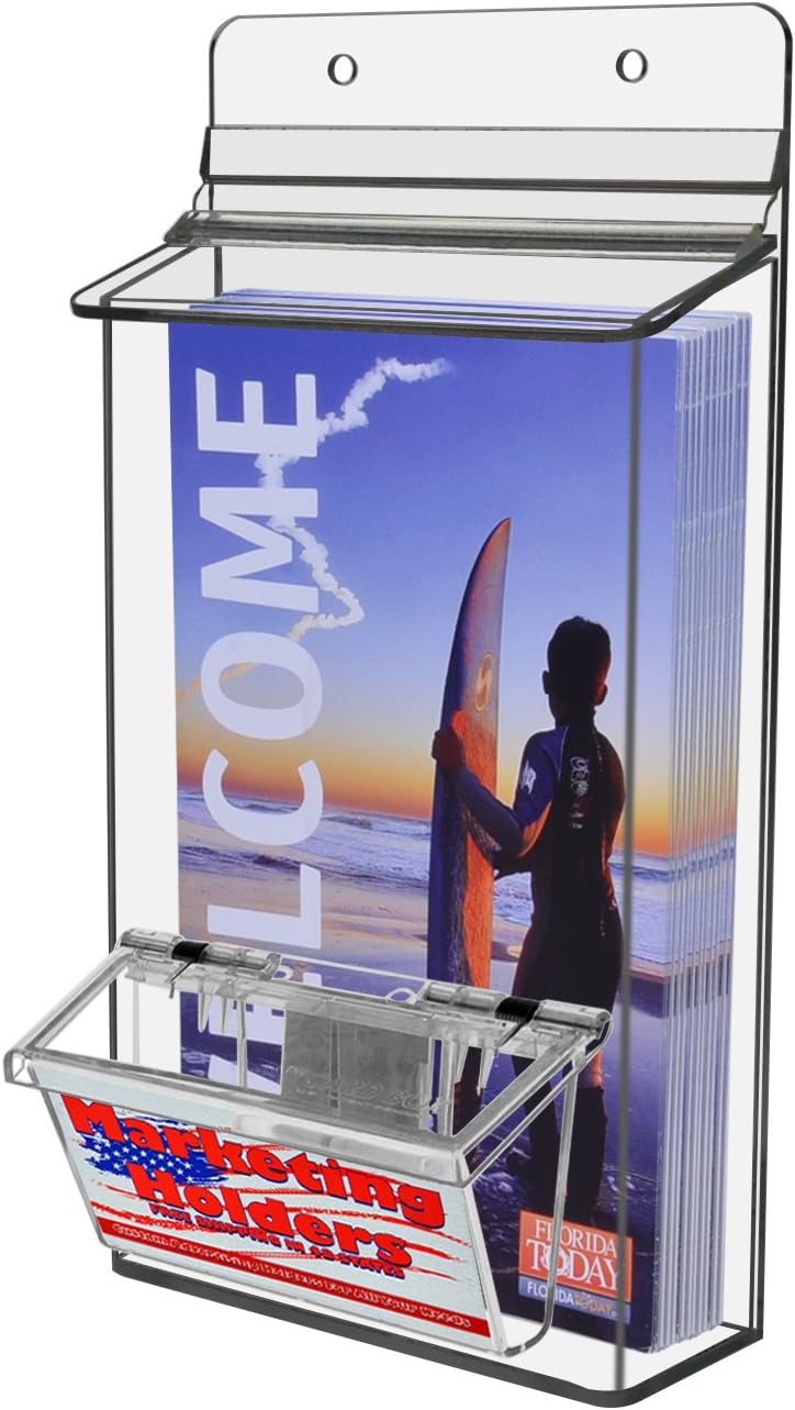 outdoor brochure holders on Marketing Holders 7 1 2w X 5 1 4h Outdoor Brochure Holder With Business Card Holder Pack Of 4 Tri Fold Pamphlet Display Printed Material Menus Guides Wall Mount Acrylic Badge Multi Slot Organizer