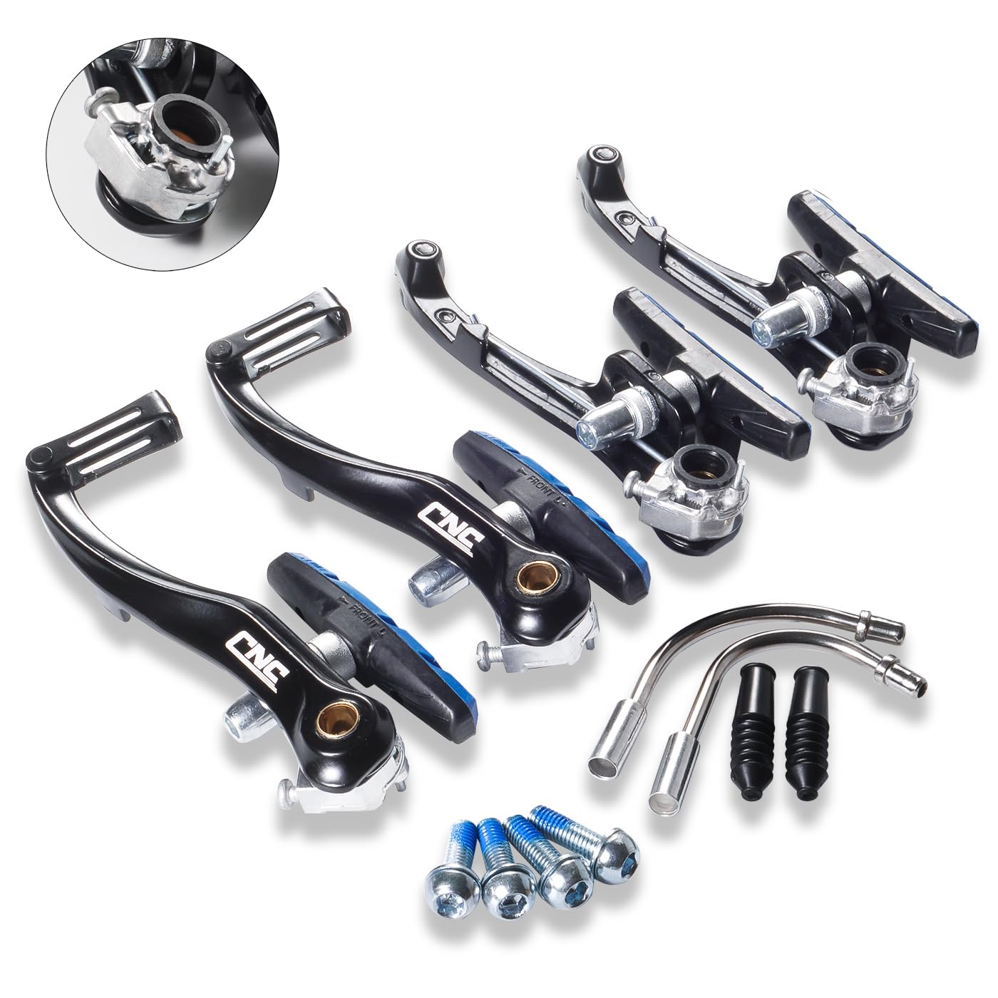 CNCLOL Bike V Brake Set, Bicycle V Brake for Front& Rear, V Brake Caliper For Road Bike/Mountain Bike/MTB/BMX.70 Black/Blue