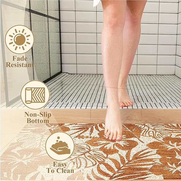 WARDOS BOHO BOTANICAL DOOR MAT, BEIGE TROPICAL MONSTERA LEAF FLORAL DOORMAT FOR FRONT DOOR INDOOR OUTDOOR ENTRANCE PORCH, NEUTRAL BOHO WELCOME MAT OUTSIDE, BOTANICAL BATHROOM DECOR, 17X30 INCHES