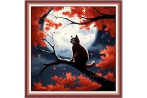 Foxdiviy Stamped Cross Stitch Kits Full Range of Embroidery Needlework Starter Kits for Beginners Adults 11CT Embroidery Patterns Art Crafts DIY Needlepoint Kits-Cats Admiring Moon 18x18 inch
