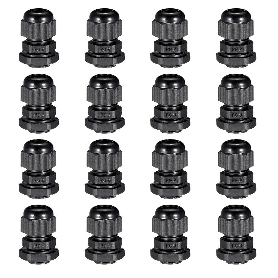sourcing map 16Pcs PG9 Cable Gland Waterproof Connector Plastic Wire Glands Joints Black for 4-8mm Dia Wires