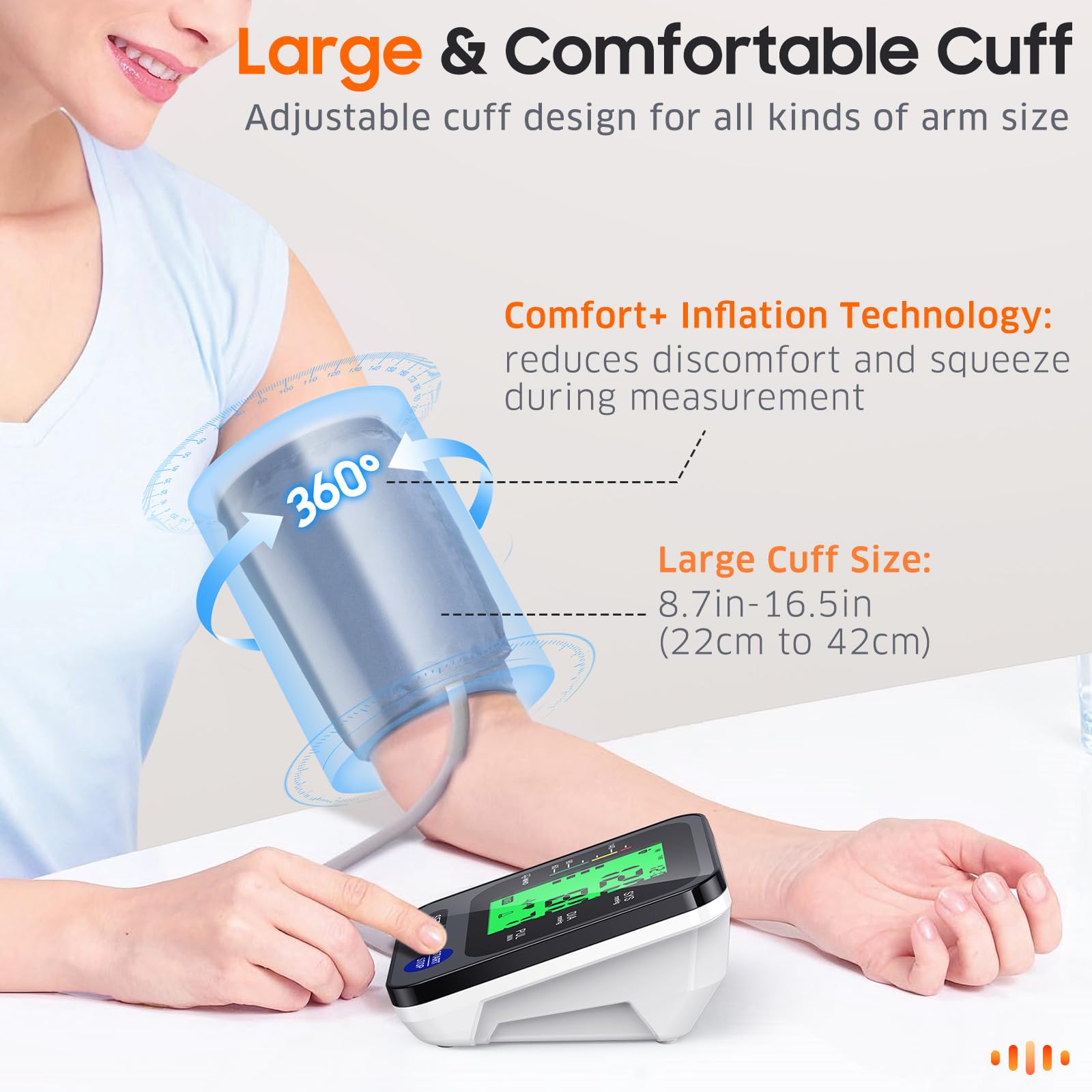 Blood Pressure Monitors for Home Use, Digital Blood Pressure Machine with 3-Color Backlit Hypertension Display, Upper Arm Large Cuff (8.7