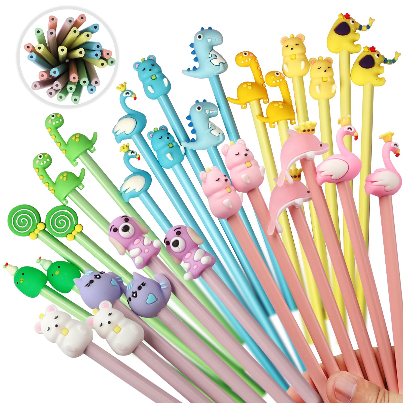 yuechen 30 Cartoon Pencils for Children,Funky Pencils with Toppers,Triangle Cute Animal Pencil,Party Favours Bags Fillers for Kids Birthday Gift For Boy Girl