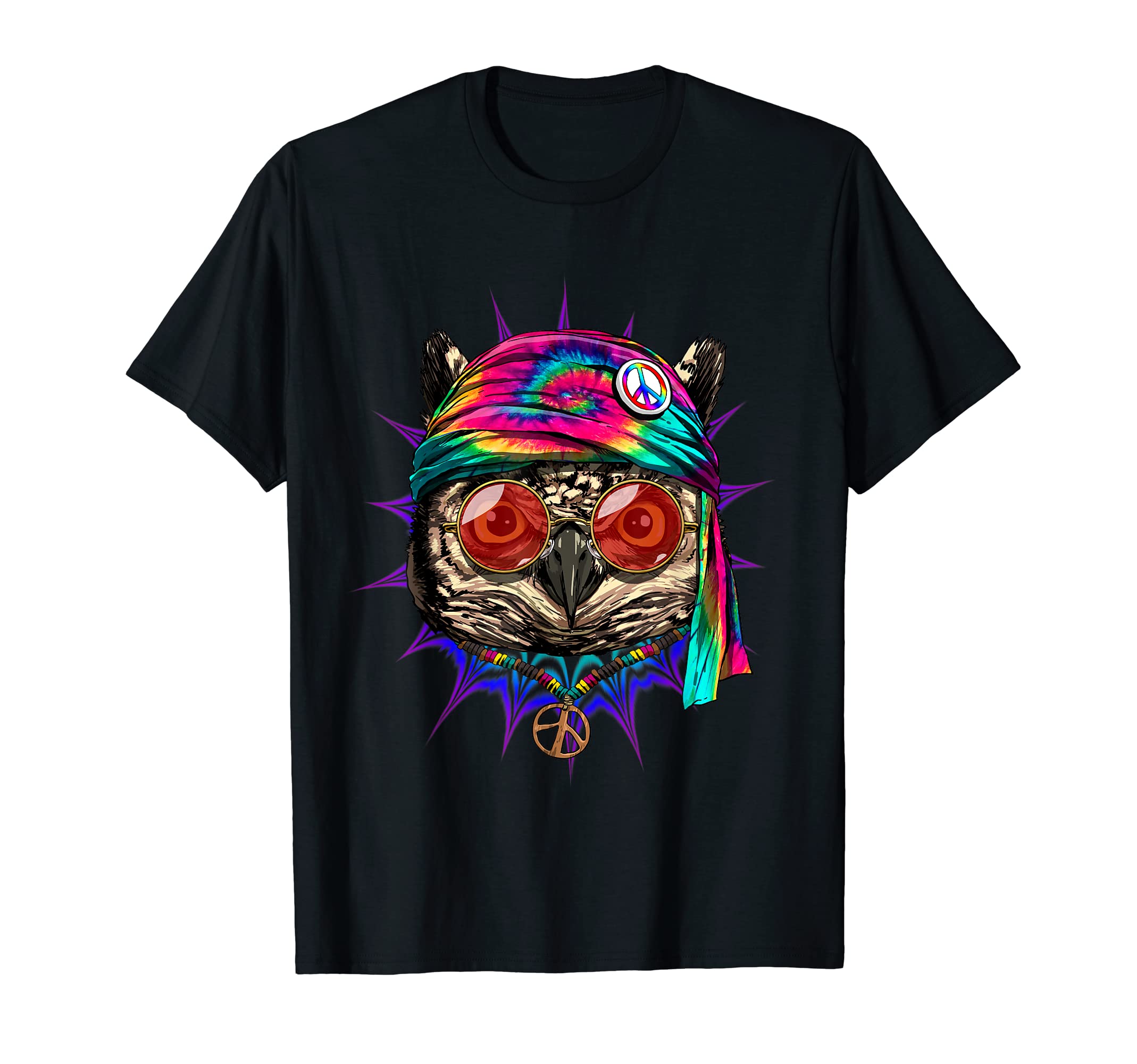 Tie Dye Hippie Owl Hippiness Peace Love Owl T-Shirt