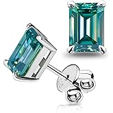GIGAJEWE Blue Green Color Moissanite Stud Earrings Radiant Cut Moissanite Earrings 2.0ct/pair,18K Gold Plated 925 Steling Silver, Stud Earrings For Women