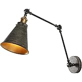 JONATHAN Y 7" Rustic Dark Gray/Brass Gold Classic Industrial Metal Adjustable Arm LED Wall Sconce for Bedside Reading, Farmho
