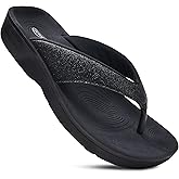 AEROTHOTIC Comfy Flip Flops for Women with Arch Support Orthotic Footbed Stylish Faux Leather Padded Straps with Soft Toe Post & Non-Slip Sole Slip On Casual Indoor and Outdoor Ladies Sandals