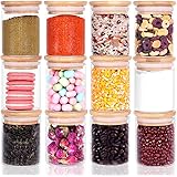 12 Piece Glass Storage Jars Set with Bamboo Lid, 6oz Glass Spice Canisters, Mini Glass Mason Jars with Airtight Lid for Kitch