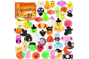 PHIMOTA Halloween Party Favors, 46 Pcs Mochi Squishy Toys Squishies for Kids, Stress Relief Toys for Halloween Goodie Bags Treats Decorations Classroom Prizes Birthday Gift Toys Pack