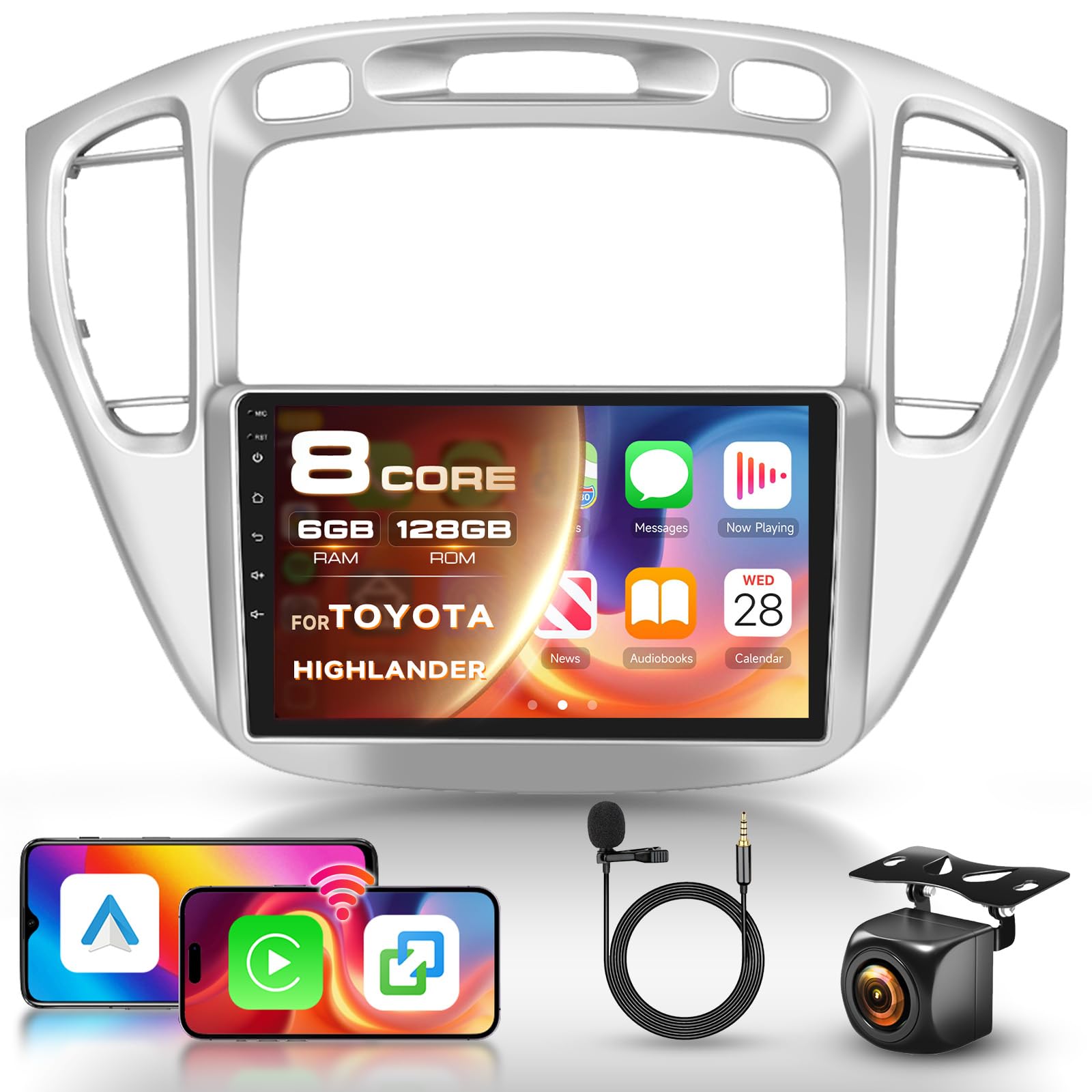 Photo 1 of 8 Core 6G 128G for Toyota Highlander 2000-2007 Radio Android 9 Inch Touchscreen Wireless Carplay Android Auto, Car Stereo for Toyota Upgrade Bluetooth DSP GPS Navigation WiFi FM/RDS Backup Camera