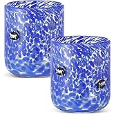 SiliFine 2 PCS Football Party Glass Cups - 14 oz Football Icon Stemless Wine Juice Coffee Drinking Glasses for Game Sports Day Party Supplies Gift (Blue)