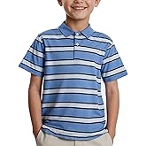 Hiseewuun Kids Boys Striped Polo Shirts Short Sleeve Lightweight Golf Tops 5-14 Years