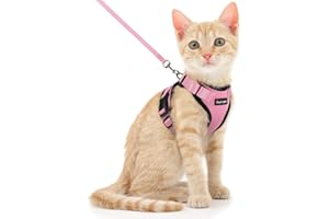 Dooradar Cat Harness and Leash Set, Escape Proof Safe Adjustable Kitten Vest Harnesses for Walking, Easy Control Soft Breathable Mesh Jacket with Reflective Strips for Cats, Pink, XS