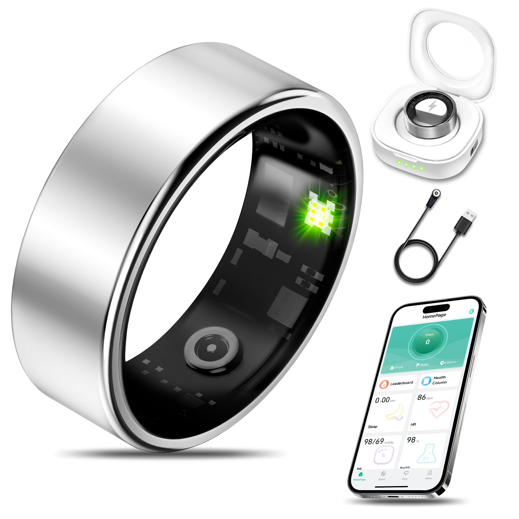 Photo 1 of Smart Health Ring for Women Men Fitness Tracker with Heart Rate, Blood Oxygen, Blood Pressure, Sleep Monitoring, Step Counting, IP68 Waterproof for iOS and Android, No APP Fee, Xmas Gifts, Silver 6