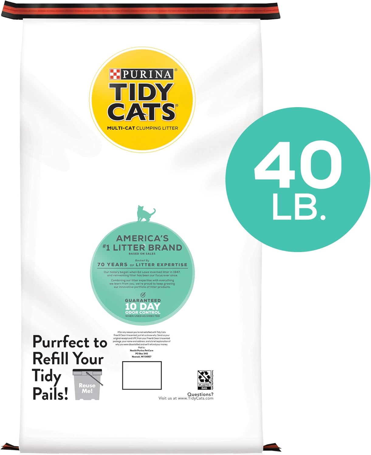 Purina Tidy Cats Clumping Cat Litter, Free & Clean Unscented Multi Cat Litter - 40 lb. Bag : Pet Supplies