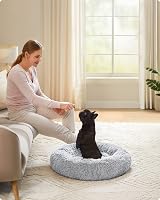 Feandrea Round Donut Dog Bed 70 cm Grey Ombre Plush Cushion Removable view 2