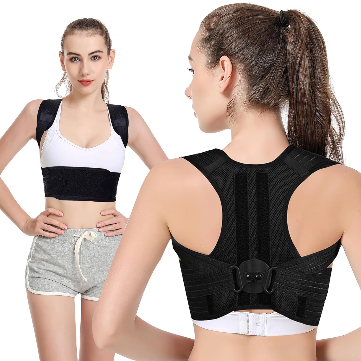 Bodykoo 姿勢サポーター (柔道整復師監修) 姿勢ベルト 背筋ベルト 脱着簡単 男女兼用 通気性 伸縮性ありタイプ 猫背 腰 肩甲骨サポーター (B-姿勢サポーター, M)商品画像