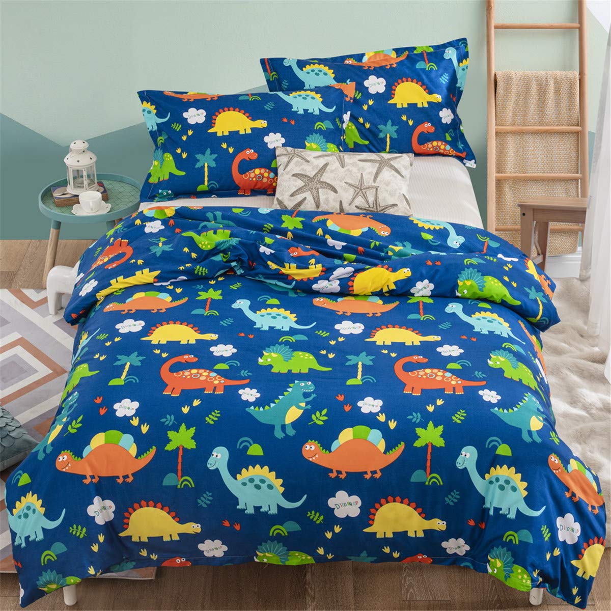 3 Pieces Dinosaur Kids Duvet Cover with 2 Pillowcases,Animal Print Bedding Set with Zipper Closure,Blue Reversible Boys Children Quilt Cover Double Size 200×200cm (No Comforter） — image 1