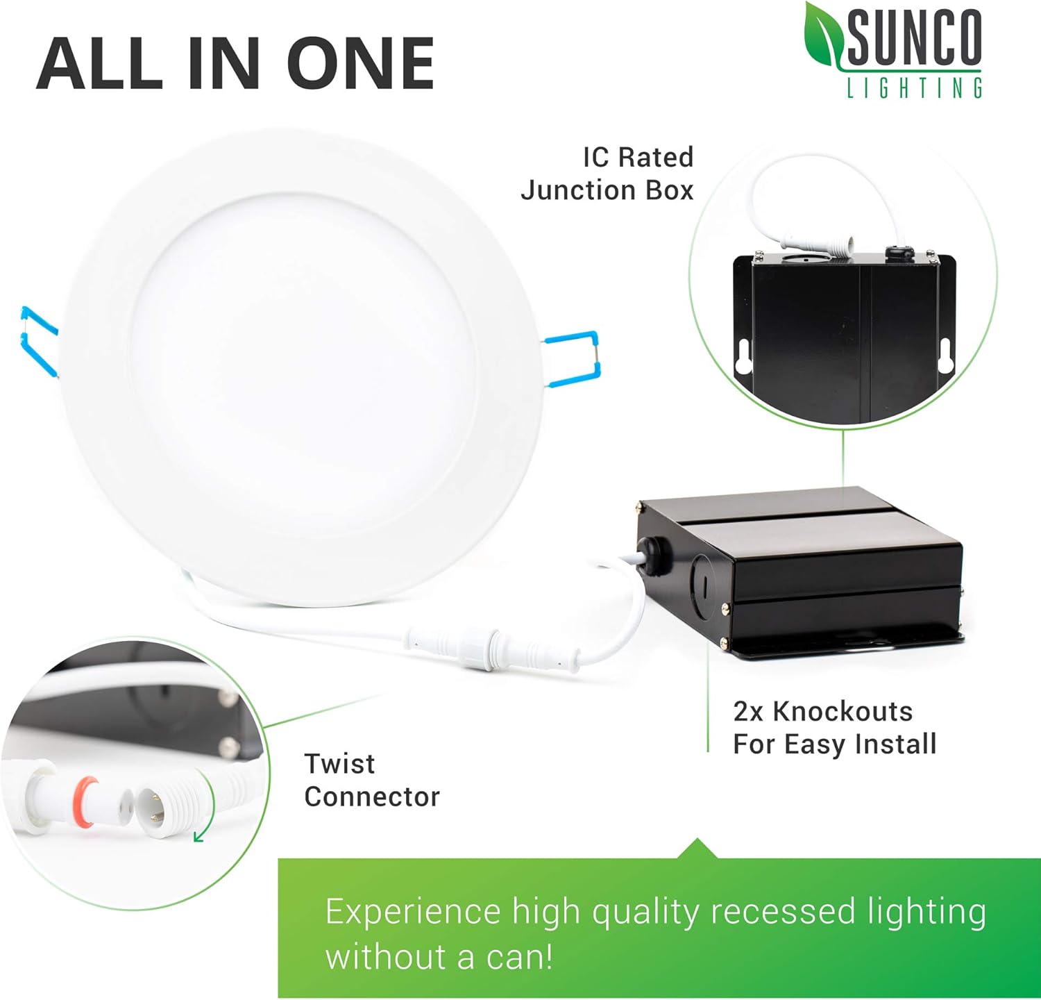 Sunco Lighting 12 Pack 4 Inch Slim LED Downlight with Junction Box, 10W=60W, 650 LM, Dimmable, 3000K Warm White, Recessed Jbox Fixture, Simple Retrofit Installation - ETL & Energy Star - - 