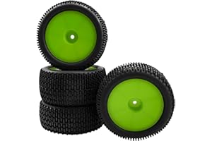 HIRCQOO OD 88mm/3.46" Rubber Tire Front Rear Tyre & Plastic Wheel Rims 12mm Hex Hub Compatible with Redcat Tornado Shockwave HPI HSP Kyosho Losi 1/10 Scale Off Road Buggy (Green)