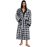 iniber Mens Hooded Robe, Soft Lightweight Plush Robes for Men, Warm Long Fleece Men's Bathrobe with Pockets