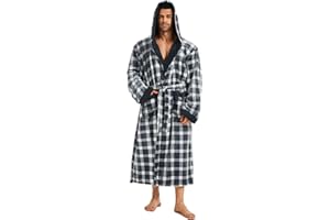 iniber Mens Hooded Robe, Soft Lightweight Plush Robes for Men, Warm Long Fleece Men's Bathrobe with Pockets