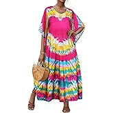 JILUVIN Kaftan Dresses for Women Plus Size V Neck Caftan Long Batwing Sleeve Swimsuit Cover Up Beach Swimwear