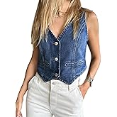 Imily Bela Womens Denim Vest Sleeveless V Neck Button Down Jean Waistcoat Jacket Y2K Summer Crop Tops