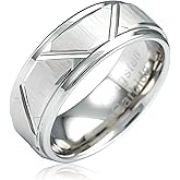 100S JEWELRY White Gold Tungsten Rings Angled Groove Lines Men Wedding Bands Step Edge Promise Engagement Size 6-16