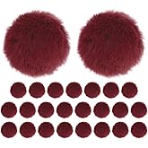 M METERXITY 25-Pack Faux Fur Pom Poms, 1.2 Inch/ 1.6 cm Soft Fluffy Pompoms Balls Faux Rabbit Fur with Elastic Loop for Hats/Bags/Keychains/Knitting Accessories/DIY Crafts [Wine Red]