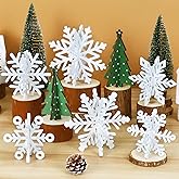 16Pcs Snowflake Christmas Table Decorations - Wooden Snowflake Table Decor White Wooden 3D Snowflake Decor Christmas Tree Tabletop Centerpiece for Winter Wonderland Decorations Home Party