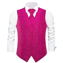 Dubulle Hot Pink Mens Suit Vest Tie Set Paisley