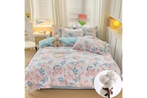 CinYana Blue Floral Duvet Cover Set Botanical Flower Leaf Quilt Cover Set Reversible 100% Cotton Duvet Cover Queen 3 PCS Chic Garden Bedding Set Mini Floral Comforter Cover (Blue,Queen)
