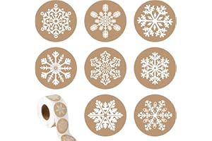 Ruisita 600 Pieces Kraft Snowflake Stickers Christmas Self Adhesive Labels Stickers Winter Favor Seals