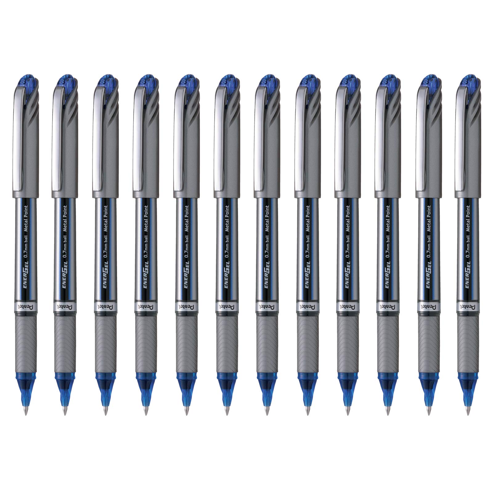 Pentel BL27 Energel Plus Roller Ball Pen, 0.7mm Tip, Blue ink (Pack of 12)