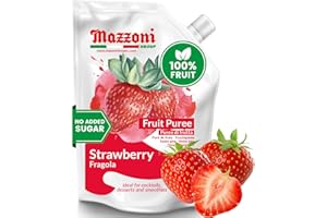 Strawberry Puree, 100% Pure Strawberries, Just Fruit, No Sugar Added, Real Fruit Mixer for Cocktails, Drinks, Smoothies - 35.2 Fl Oz, (2,2 lb), Convenient Pouch, Mazzoni, Made in Italy